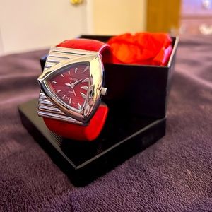 Red Leather Geneva Watch